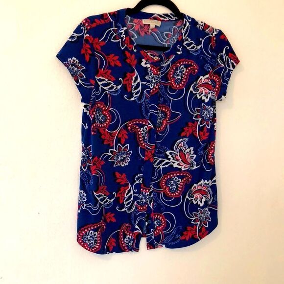 Dana Buckman Red/White/Blue Paisley Blouse - Picture 1 of 5